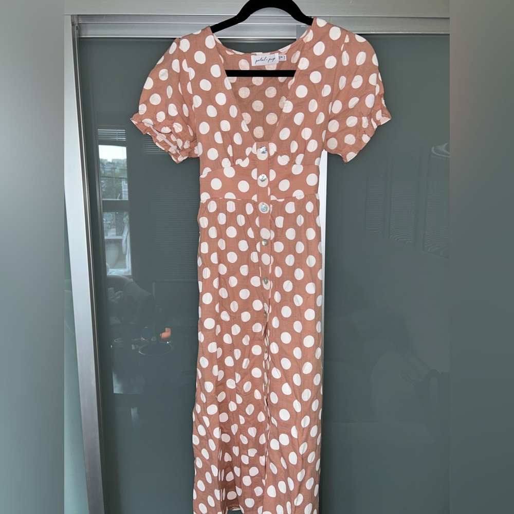 Polka dot linen midi dress